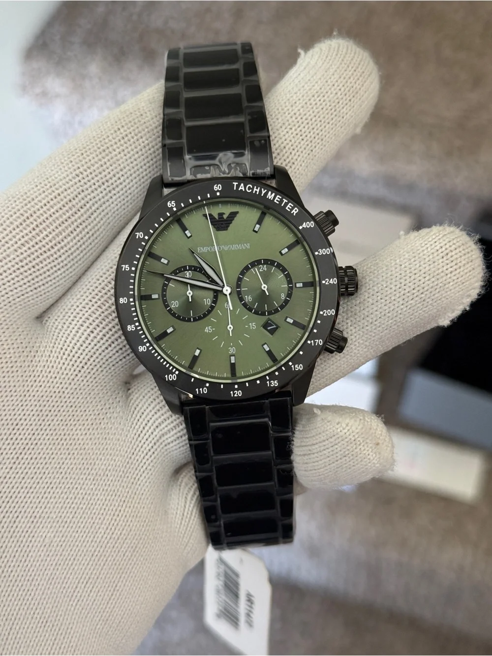Emporio Armani Black mate with Green Chronograph dial Men's Watch
